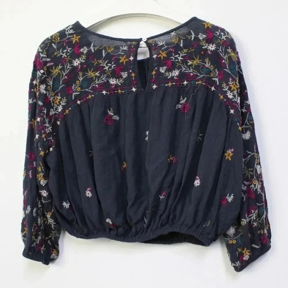 Free People cropped navy gauze embroidered top med - Picture 9 of 12